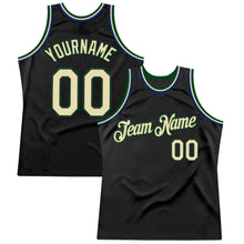 Load image into Gallery viewer, Custom Black Cream Green-Royal Authentic Throwback Basketball Jersey
