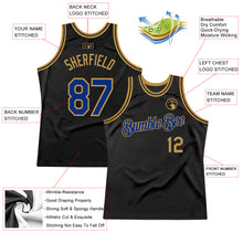 Load image into Gallery viewer, Custom Black Royal-Old Gold Authentic Throwback Basketball Jersey

