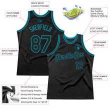 Load image into Gallery viewer, Custom Black Teal Authentic Throwback Basketball Jersey
