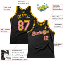 Load image into Gallery viewer, Custom Black Medium Pink-Gold Authentic Throwback Basketball Jersey
