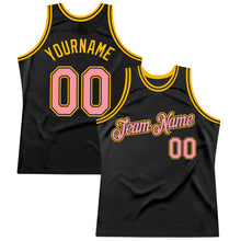 Load image into Gallery viewer, Custom Black Medium Pink-Gold Authentic Throwback Basketball Jersey
