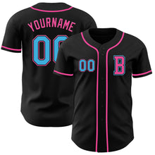 Load image into Gallery viewer, Custom Black Sky Blue-Pink Authentic Baseball Jersey
