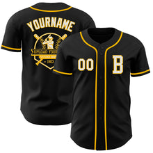 Load image into Gallery viewer, Custom Black White-Gold Authentic Baseball Jersey
