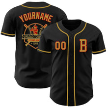 Load image into Gallery viewer, Custom Black Old Gold-Red Authentic Baseball Jersey
