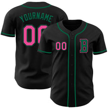 Load image into Gallery viewer, Custom Black Pink-Kelly Green Authentic Baseball Jersey
