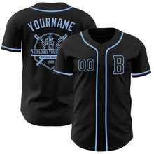 Load image into Gallery viewer, Custom Black Light Blue Authentic Baseball Jersey
