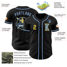 Load image into Gallery viewer, Custom Black Yellow-Light Blue Authentic Baseball Jersey
