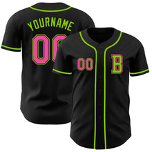Load image into Gallery viewer, Custom Black Pink-Neon Green Authentic Baseball Jersey
