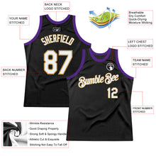 Load image into Gallery viewer, Custom Black Old Gold-Purple Authentic Throwback Basketball Jersey

