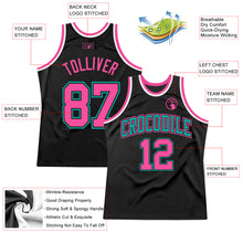 Load image into Gallery viewer, Custom Black Pink Aqua-White Authentic Throwback Basketball Jersey
