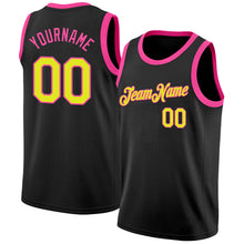 Load image into Gallery viewer, Custom Black Neon Yellow-Pink Authentic Basketball Jersey
