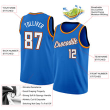 Load image into Gallery viewer, Custom Blue White-Orange Round Neck Rib-Knit Basketball Jersey
