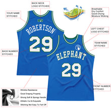 Load image into Gallery viewer, Custom Blue White-Kelly Green Authentic Throwback Basketball Jersey
