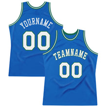 Load image into Gallery viewer, Custom Blue White-Kelly Green Authentic Throwback Basketball Jersey
