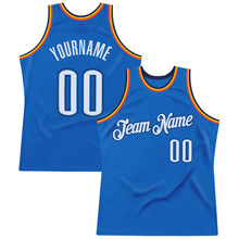 Load image into Gallery viewer, Custom Blue White-Navy Authentic Throwback Basketball Jersey
