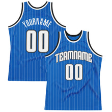 Load image into Gallery viewer, Custom Blue White Pinstripe White-Black Authentic  Basketball Jersey
