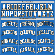 Load image into Gallery viewer, Custom Blue White-Old Gold Authentic Throwback Basketball Jersey

