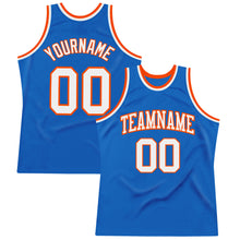 Load image into Gallery viewer, Custom Blue White-Orange Authentic Throwback Basketball Jersey
