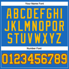 Load image into Gallery viewer, Custom Blue Gold Navy-Orange Authentic Throwback Basketball Jersey
