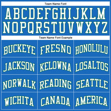 Load image into Gallery viewer, Custom Blue White-Kelly Green Authentic Throwback Basketball Jersey
