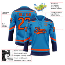 Load image into Gallery viewer, Custom Blue Orange-Navy Hockey Lace Neck Jersey
