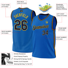 Load image into Gallery viewer, Custom Blue Navy-Gold Authentic Throwback Basketball Jersey
