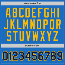 Load image into Gallery viewer, Custom Blue Navy-Gold Authentic Throwback Basketball Jersey
