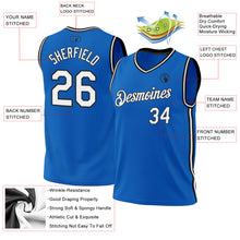 Load image into Gallery viewer, Custom Blue White-Black Authentic Throwback Basketball Jersey

