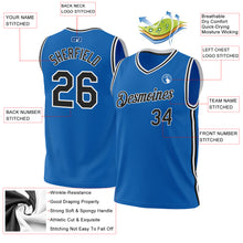 Load image into Gallery viewer, Custom Blue Black-White Authentic Throwback Basketball Jersey

