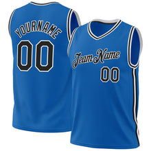 Load image into Gallery viewer, Custom Blue Black-White Authentic Throwback Basketball Jersey
