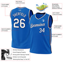 Load image into Gallery viewer, Custom Blue White-Navy Authentic Throwback Basketball Jersey

