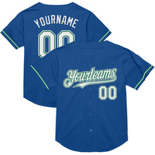 Load image into Gallery viewer, Custom Blue White-Kelly Green Mesh Authentic Throwback Baseball Jersey

