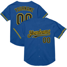 Load image into Gallery viewer, Custom Blue Black-Yellow Mesh Authentic Throwback Baseball Jersey
