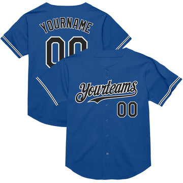 Custom Blue Black-White Mesh Authentic Throwback Baseball Jersey