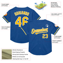 Load image into Gallery viewer, Custom Blue Gold-White Mesh Authentic Throwback Baseball Jersey
