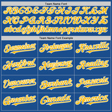 Load image into Gallery viewer, Custom Blue Gold-White Mesh Authentic Throwback Baseball Jersey
