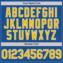 Load image into Gallery viewer, Custom Blue Gold-White Mesh Authentic Throwback Baseball Jersey
