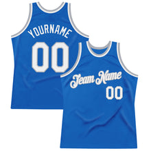 Load image into Gallery viewer, Custom Blue White-Gray Authentic Throwback Basketball Jersey
