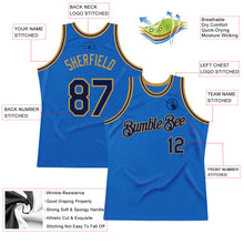 Load image into Gallery viewer, Custom Blue Navy-Old Gold Authentic Throwback Basketball Jersey
