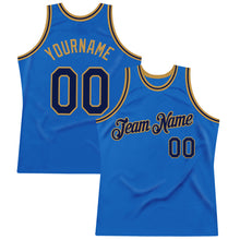 Load image into Gallery viewer, Custom Blue Navy-Old Gold Authentic Throwback Basketball Jersey
