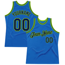 Load image into Gallery viewer, Custom Blue Navy-Neon Green Authentic Throwback Basketball Jersey
