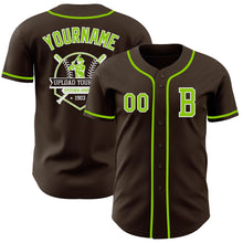 Load image into Gallery viewer, Custom Brown Neon Green-White Authentic Baseball Jersey
