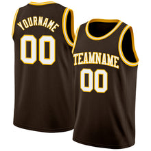 Load image into Gallery viewer, Custom Brown White-Gold Authentic Basketball Jersey
