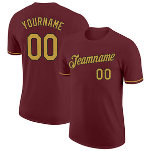 Custom Burgundy Old Gold-Black Performance T-Shirt