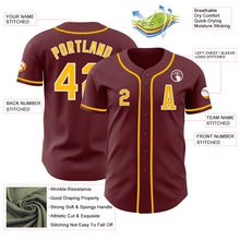 Load image into Gallery viewer, Custom Burgundy Gold-White Authentic Baseball Jersey
