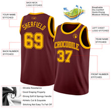 Load image into Gallery viewer, Custom Burgundy Gold Authentic Basketball Jersey
