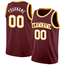 Load image into Gallery viewer, Custom Burgundy White-Gold Authentic Basketball Jersey
