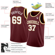 Load image into Gallery viewer, Custom Burgundy White-Old Gold Authentic Basketball Jersey
