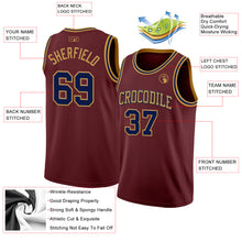 Load image into Gallery viewer, Custom Burgundy Navy-Old Gold Authentic Basketball Jersey
