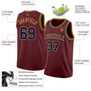 Custom Burgundy Navy-Old Gold Authentic Basketball Jersey